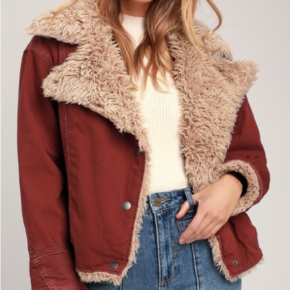 Free People Red Sherpa Jacket